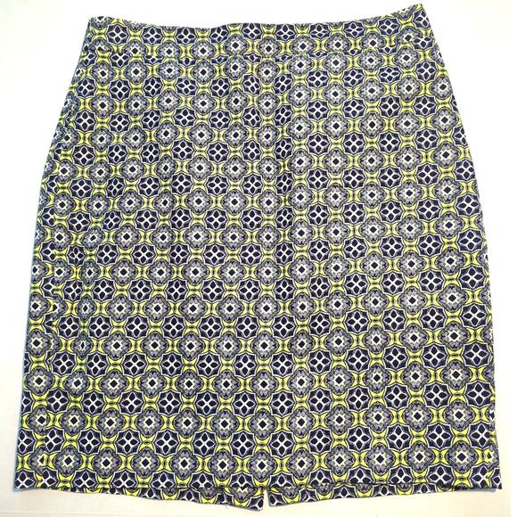 J.Crew Pencil Skirt Black Yellow White Geometric Print Lined Juniors Size 00 - Picture 10 of 11